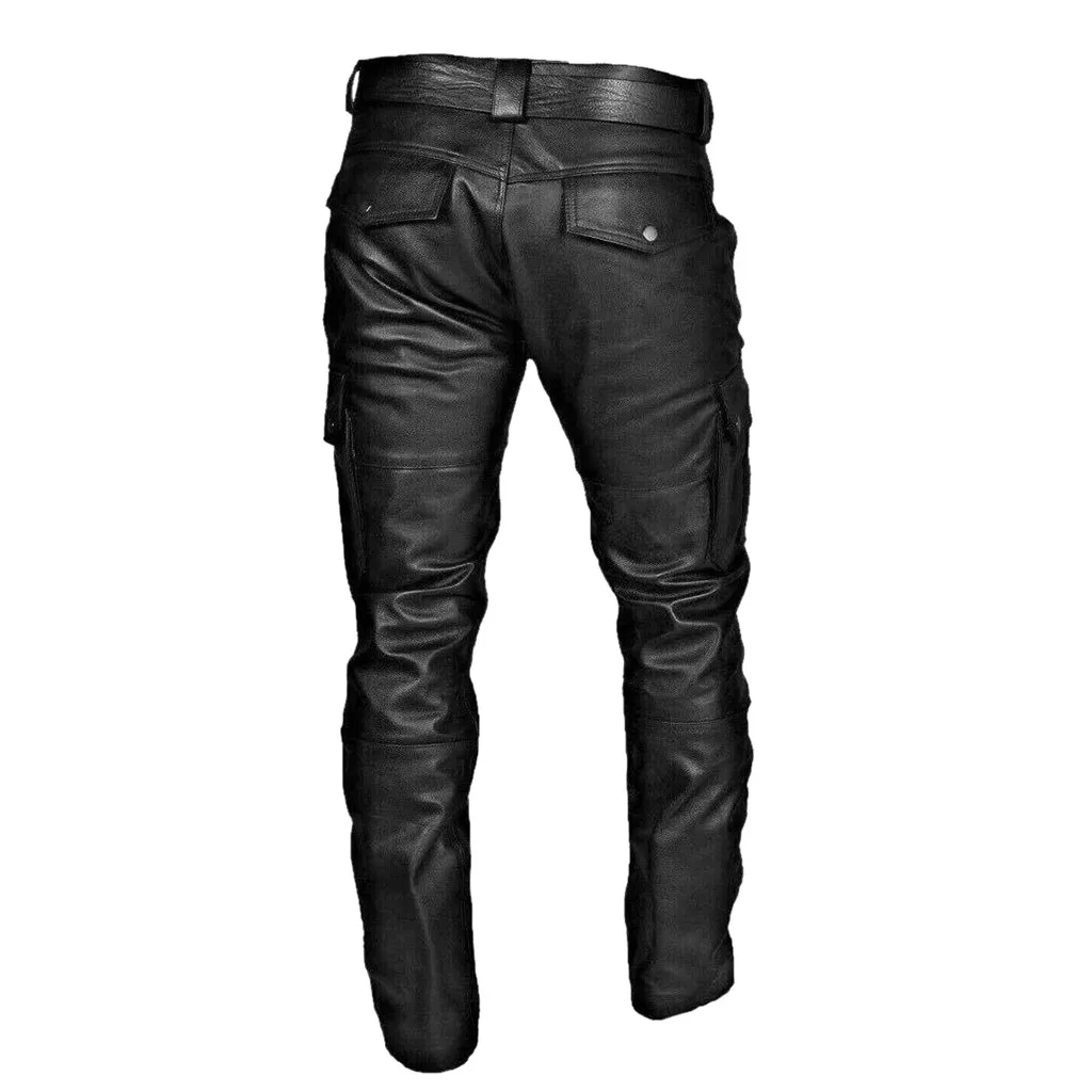 cargo pants streetwear Men Leather Casual Pants Punk Retro Goth Slim Fit Elastic Style Fashion Leather Trousers Motorcycle Pants Thin Streetwear #T1G slim cargo pants