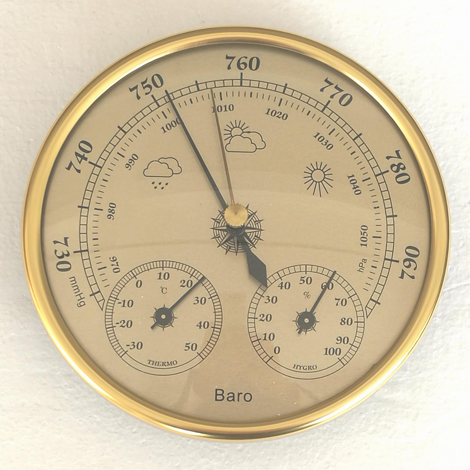 2Pcs 3 in 1 Weather Station for Indoor and Outdoor use, Diameter 13 cm, Barometer Thermometer Hygrometer