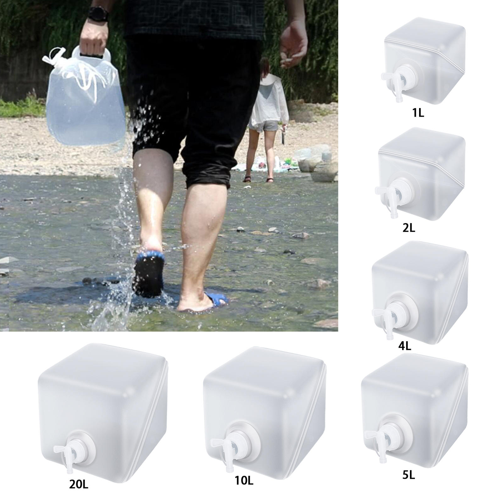 BPA Free Collapsible Water Container with Lid and Tap Foldable Water Canteen Portable for Garden Camping Hiking Outdoors Fishing