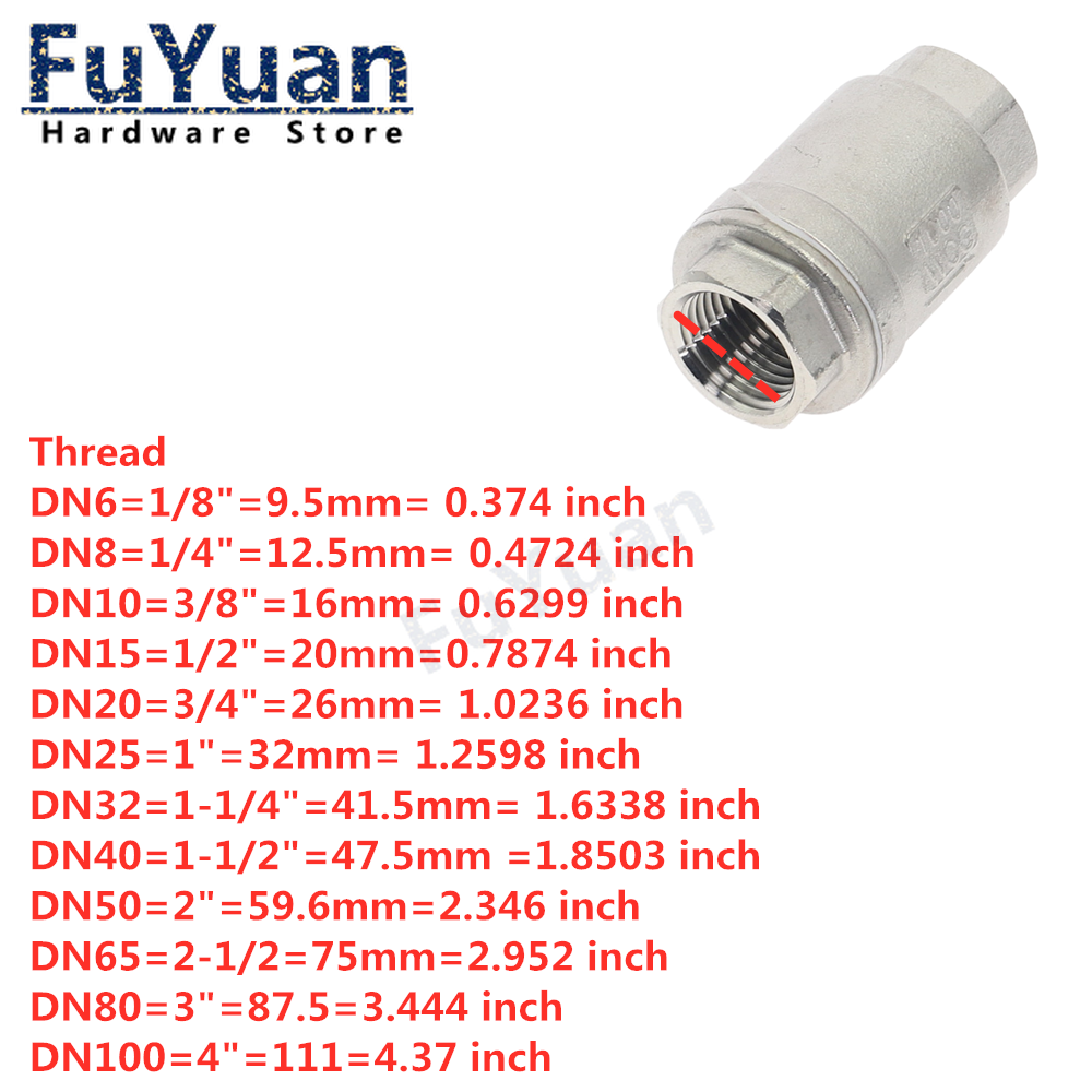 1 stücke SS 304 edelstahl überprüfen ventil 1/8 "1/4" 3/8 "1/2" 3/4 "1" weibliche gewinde draht mund vertikale rückschlag ventil – Detail 1