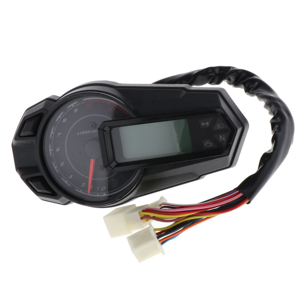 Motorcycle Digital Light LCD Speedometer Odometer Tachometer, 12000RPH, N1-6 Adjustment