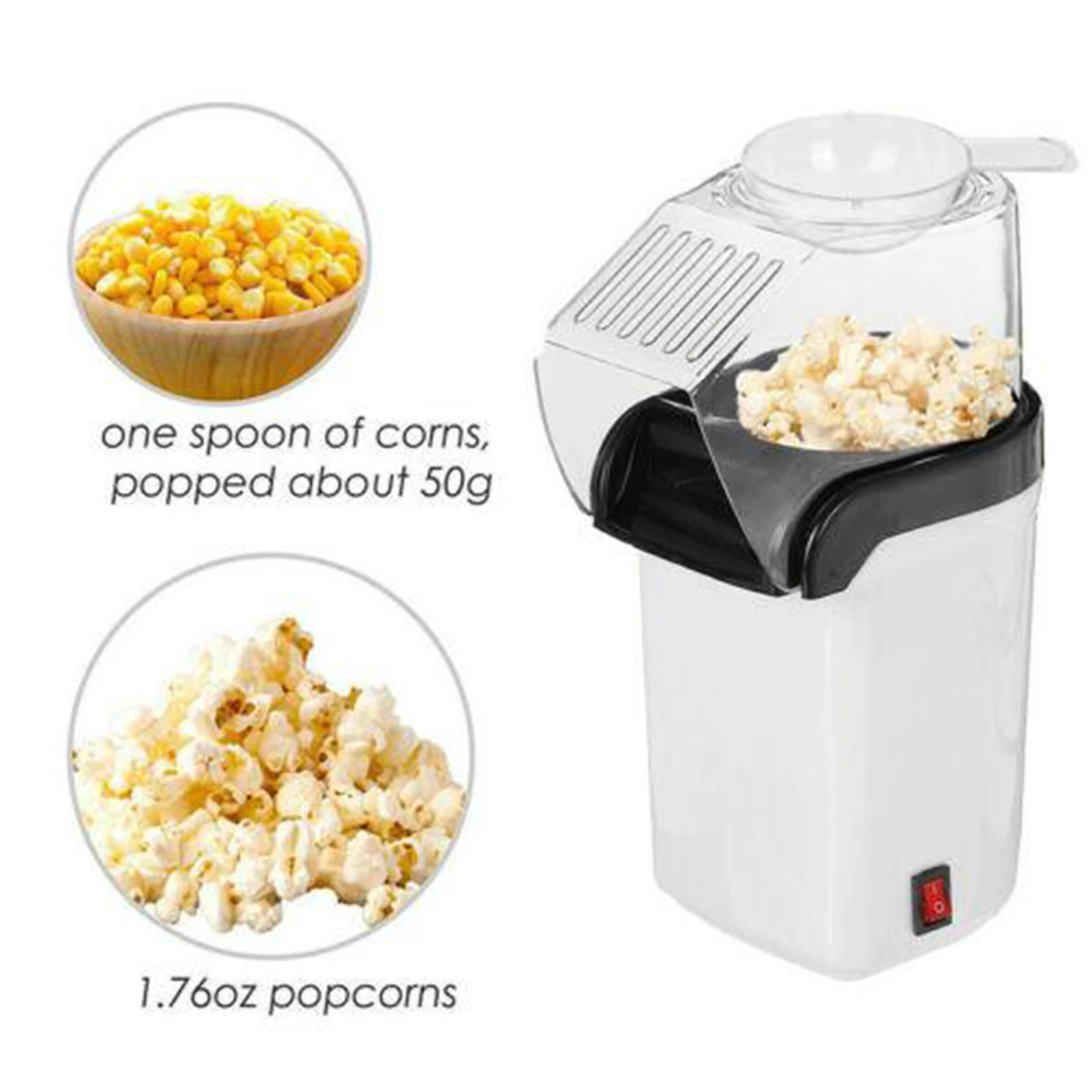 Hot Air Popcorn Machine, 1200W Electric Popcorn Maker, BPA-Free, 3 Minutes Fast Popcorn Popper and Top Lid for Home, Family