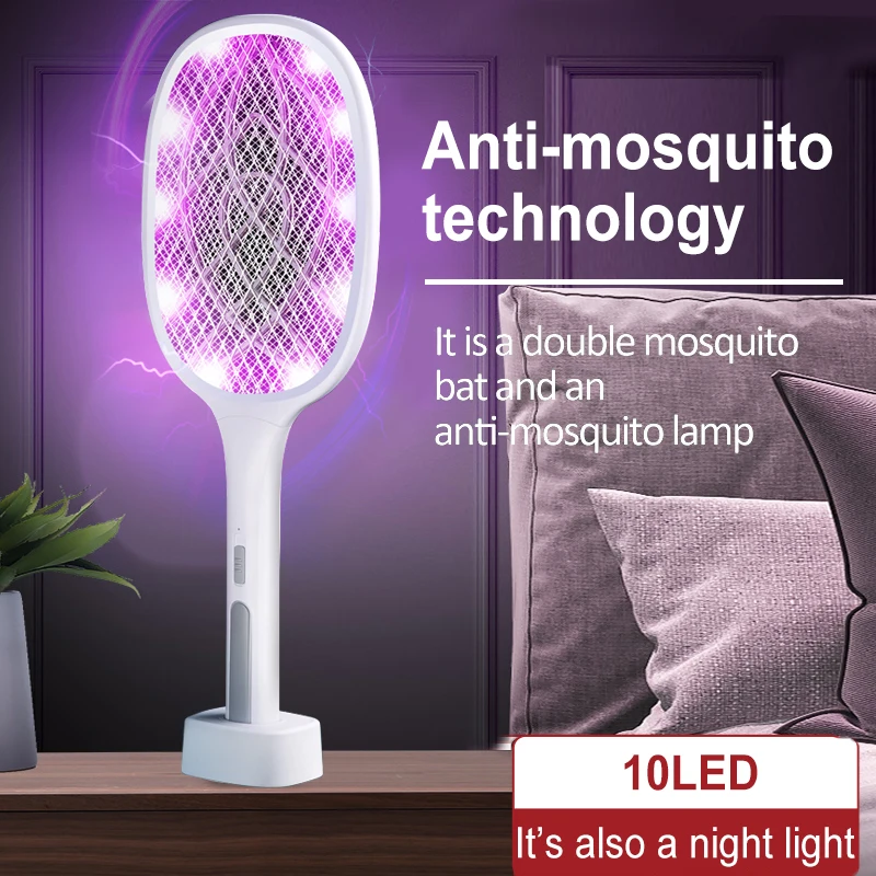 2 in 1 Electric Mosquito Swatter UV Light Rechargeable Electric Mosquito Killer Lamp Summer Fly Insect Killer Trap Bug Racket