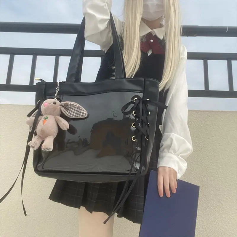 Xiuya Harajuku Kawaii Ita Bag 2022 Japanese JK Lolita Cute Shoulder Bags For Women Soft Leather Big Capacity Canvas Tote Shopper