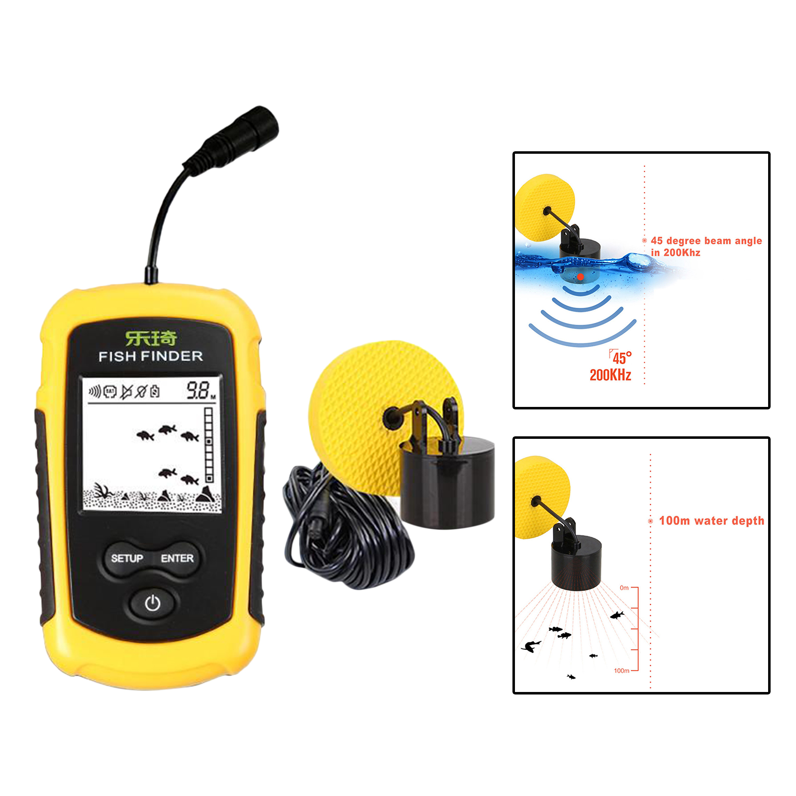 Portable Fish Finder  Sonar Alarm Sensor Transducer Fishfinder