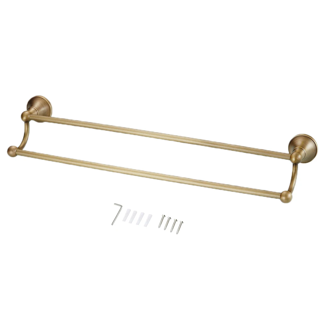 1 piece Bathroom Hardware 60cm Wall Double Towel Rails Holder Bars Rack Brass Material