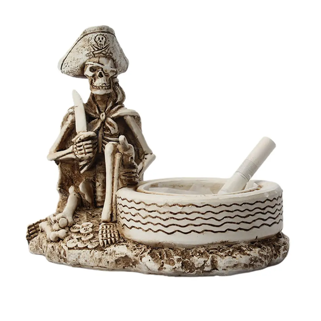 Hand-carved Pirate Ashtray Home Store Halloween Statue Office Desk Supplies