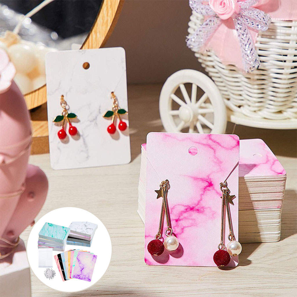 800 Pieces Earrings Display Card Kraft Tags 8 Colors with 200 Self-Sealing Bags Fashion Holder for Necklace Jewelry Storage DIY