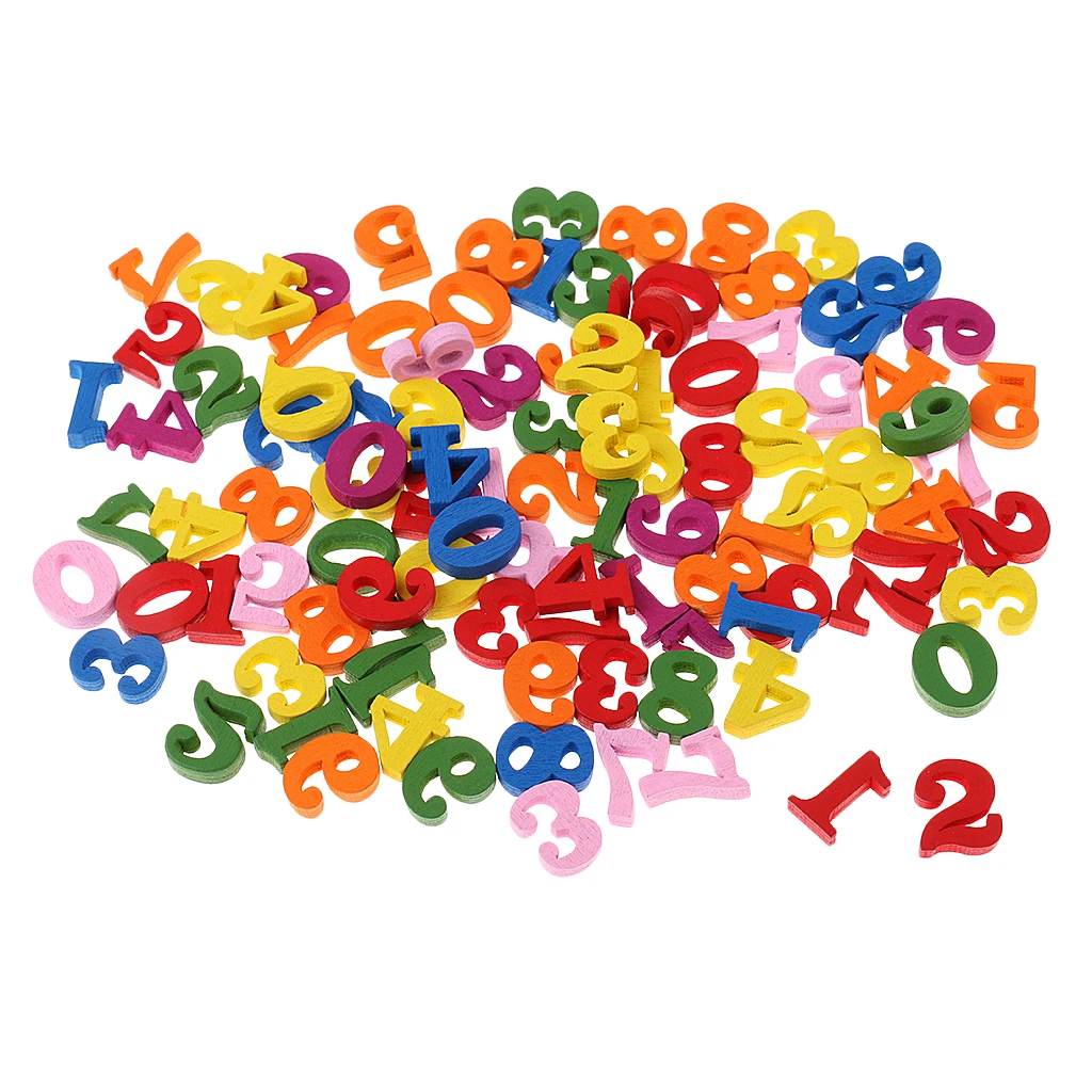 100Pcs Rainbow 0 To 9 Wood Numbers For Preschool Kids Math Learning Counting Toy