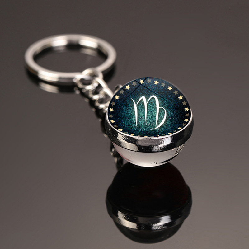 Kreative neue 12 Sternbild Schlüssel ring doppelseitige Glaskugel Schlüssel bund Zubehör Anhänger Schlüssel bund Charms Mode exquisite Geschenk – Detail 31