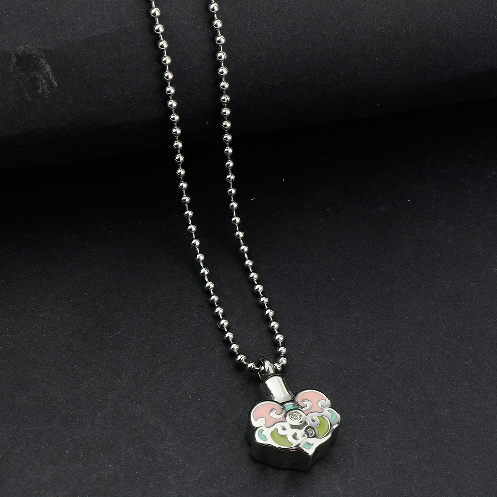 Multiple Style Stainless Steel Urn Necklace Pendant with Beaded Chain Cremation Ashes Keepsake Memorial