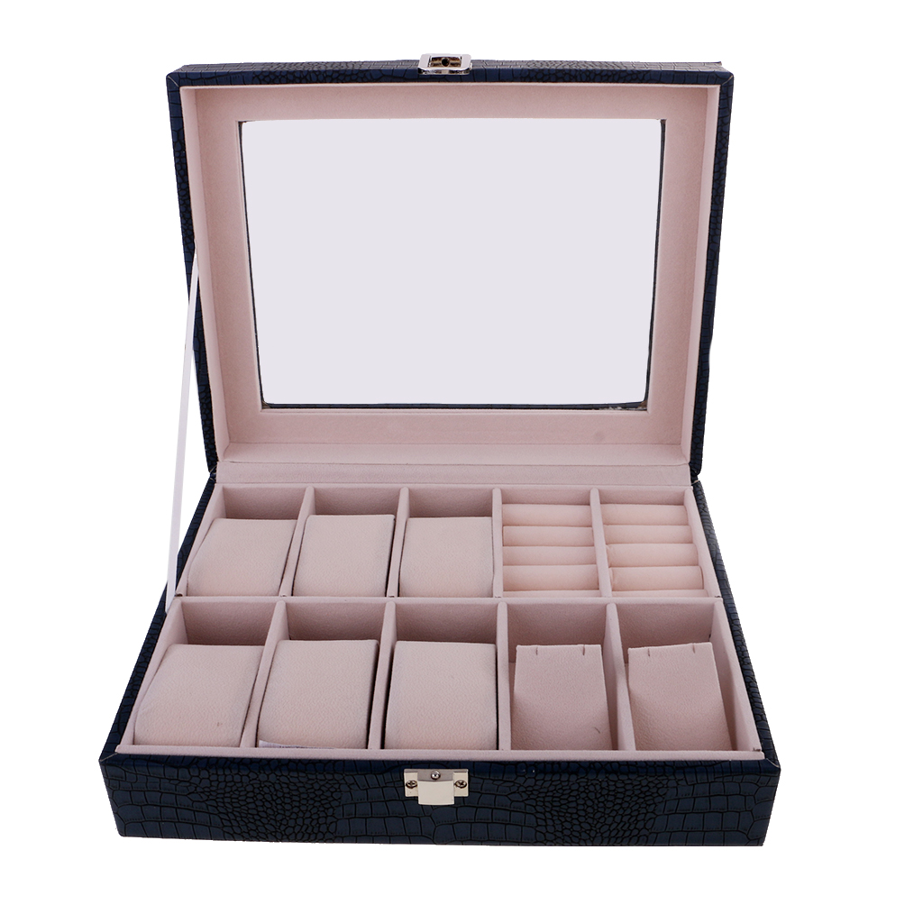Mens Watch Storage Box PU Leather Watch Display Case Jewelry Organizer