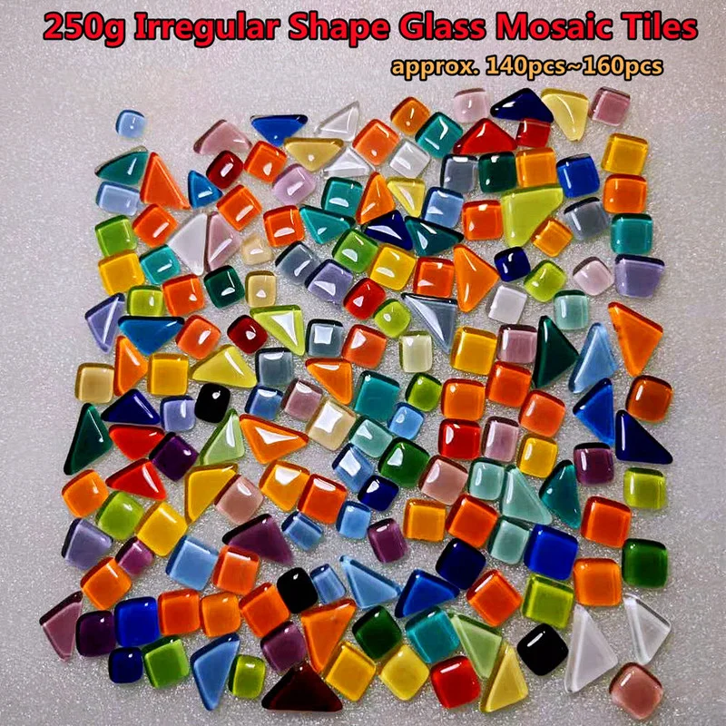 250g (約。子供/子供のための不規則な形のガラスモザイクタイルカラフルなモザイク工芸品素材DIYモザイク石150個|モザイク作り| -  AliExpress