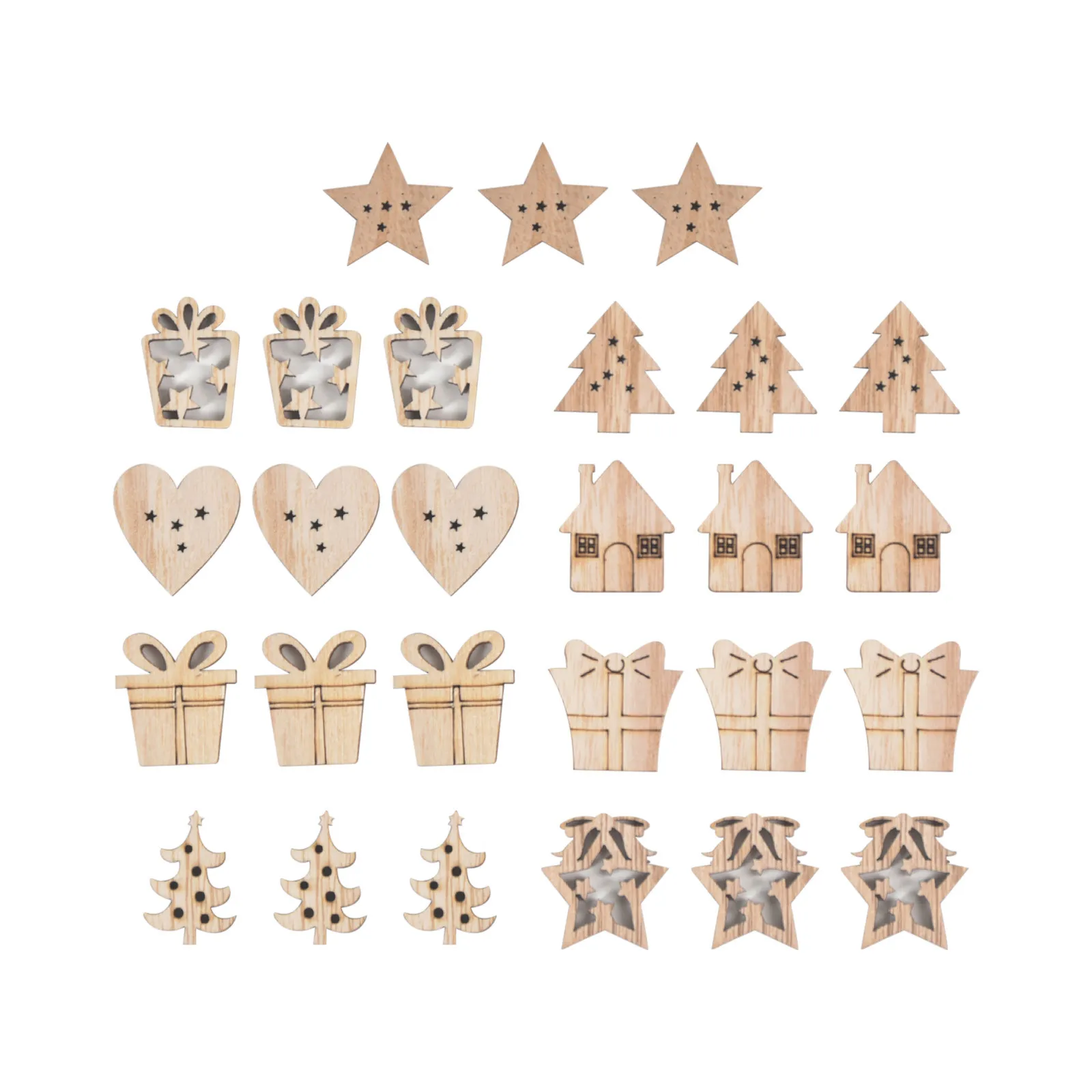 48pc Natural Wooden Rustic Christmas Tree Hanging Decorations