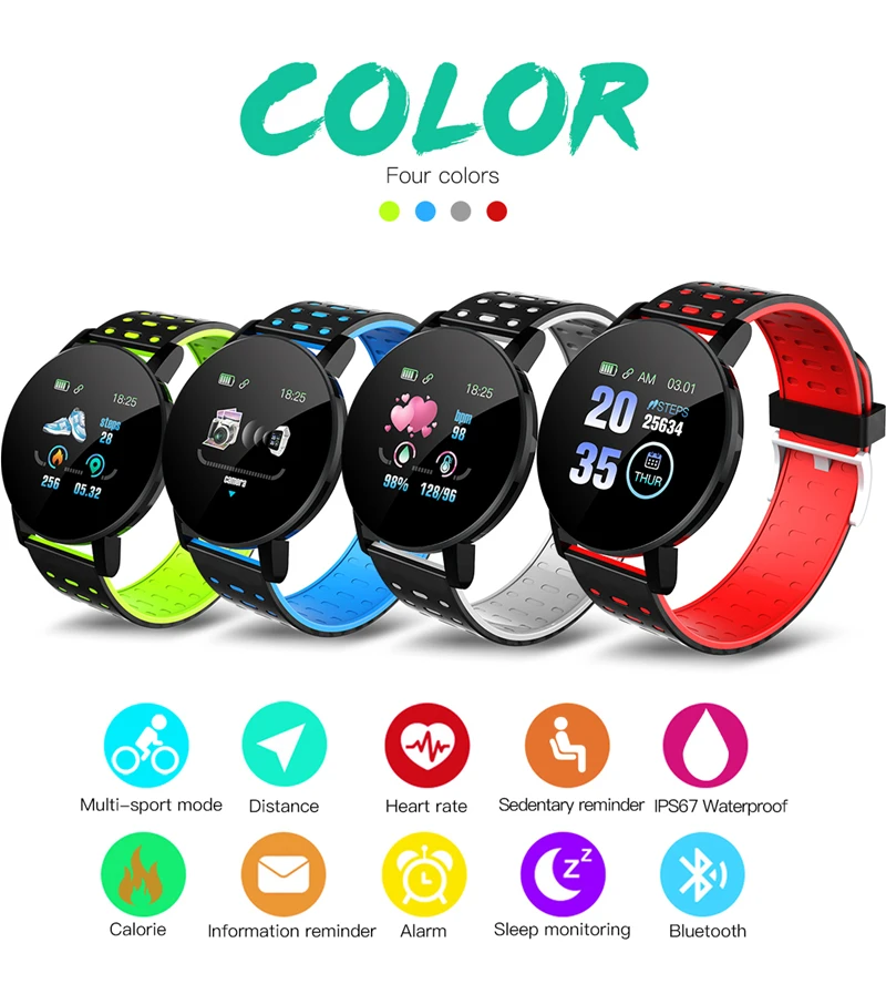 2022 119Plus Smart Watch Blood Pressure Sport Tracker Waterproof Bluetooth Smart Bracelet Heart Rate Monitoring For Android Ios