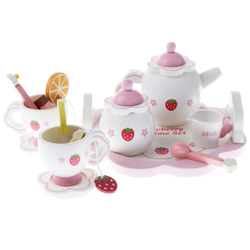 Miniature Dolls House Strawberry Afternoon Tea Set Kid Pretend Play Game Toy