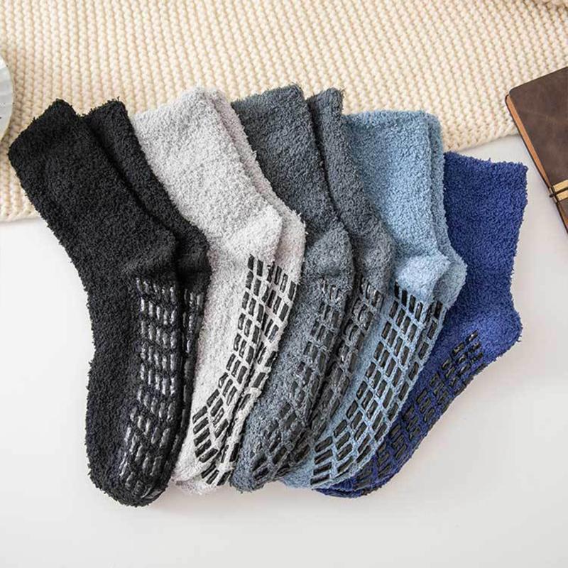 Title 1, Men Winter Cozy Fuzzy Slipper Socks Simple Soli...