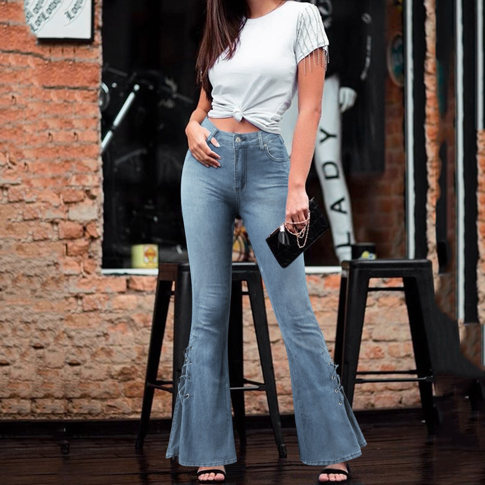 flare jeans vintage streetwear rendas até a