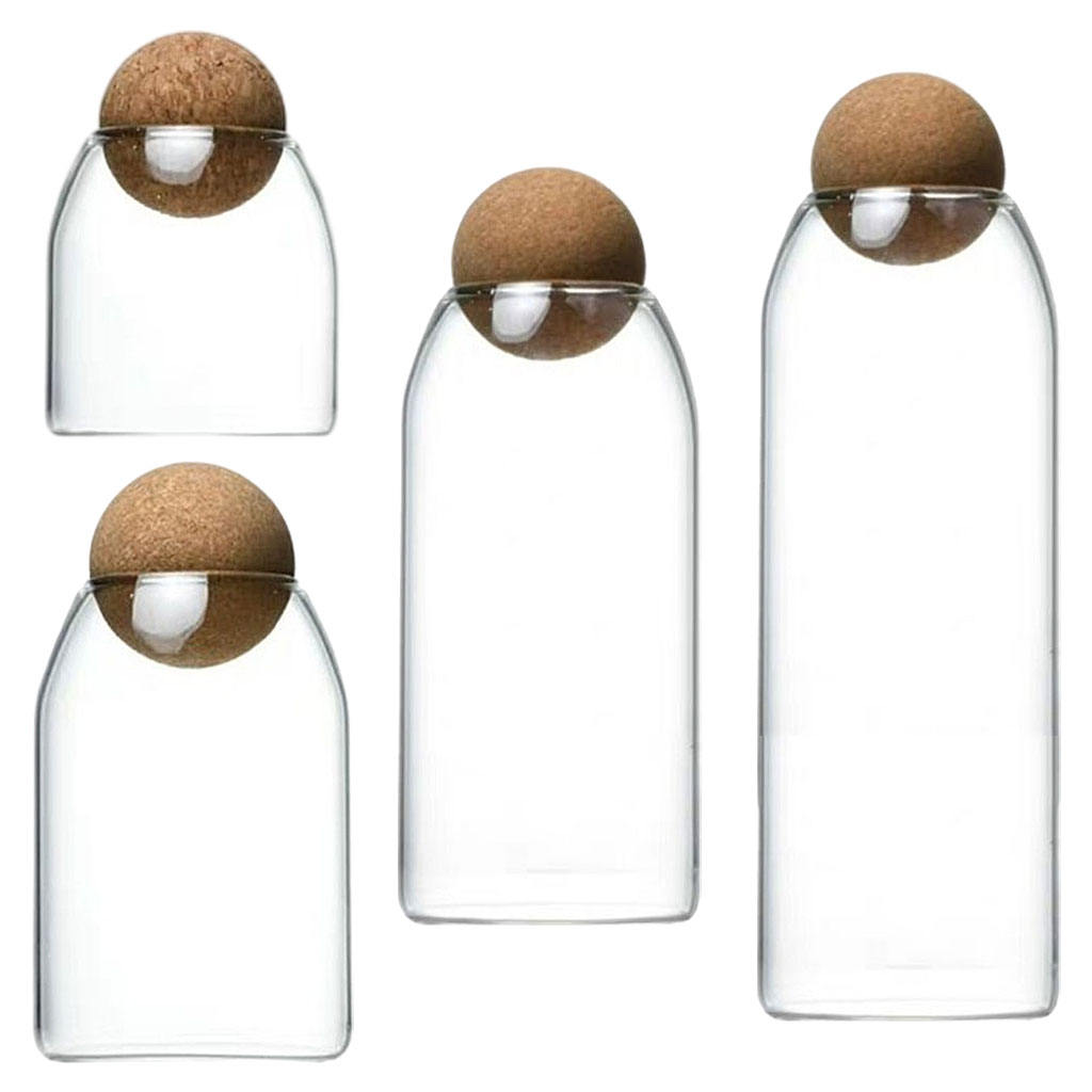 Clear Cork Borosilicate Glass Bottle Storage Sealing Jar Food Candy Coffee Bean Jar Canister Reusable