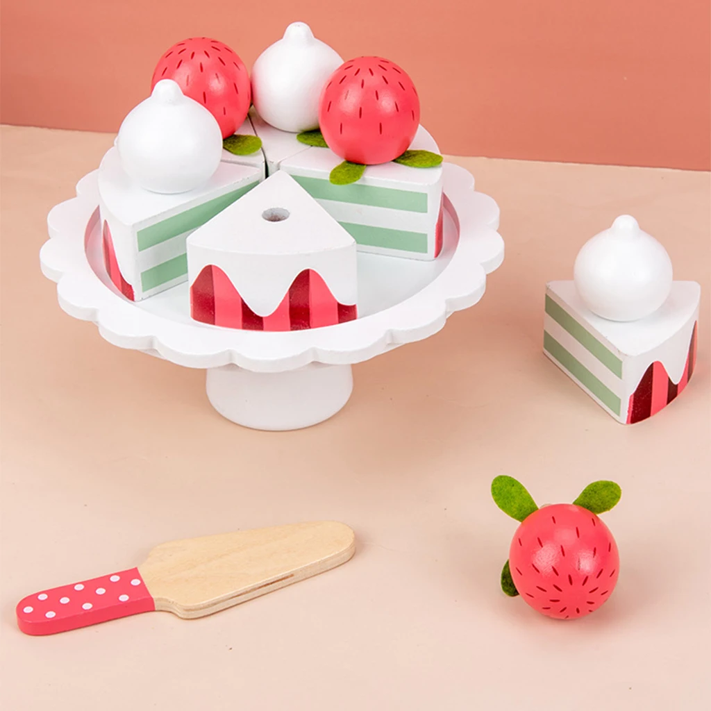 Kitchen Pretend Play Pretend Food Sets for Kids, Toddler Wood Cake Sets Cake, Strawberry