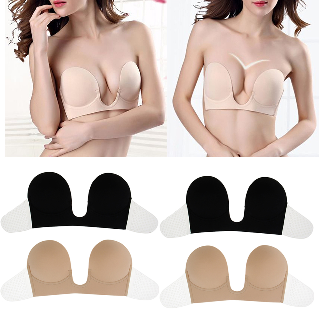 Blesiya Womens Silicone Invisible Strapless Deep U Bra Push Up Gel Backless