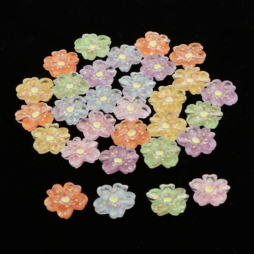 30pcs Colorful Sakura Shape Flatbacks Resin Flatback Cabochons Pouch Decoration Diy