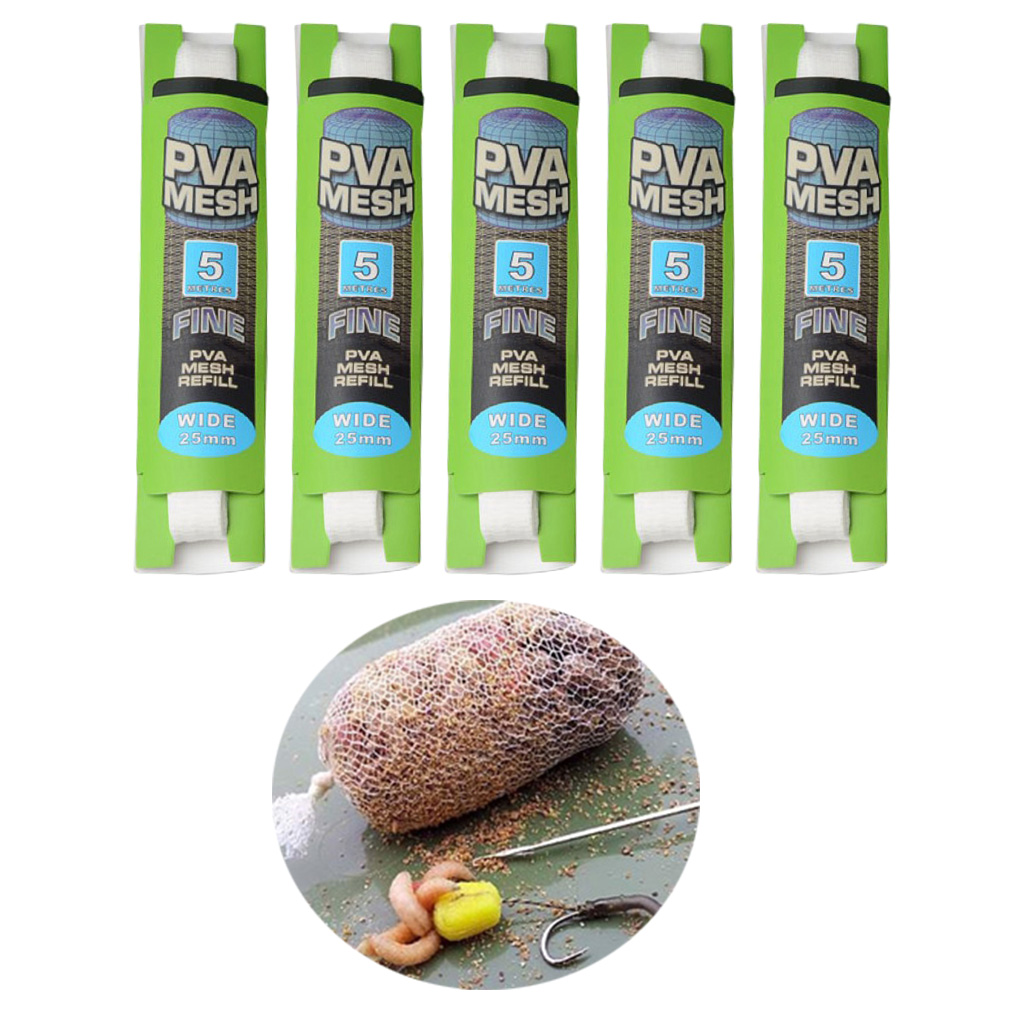 5xPVA Carp Fishing Mesh Bait Net Universal Refill Stocking Bait Bags 25mm 5M
