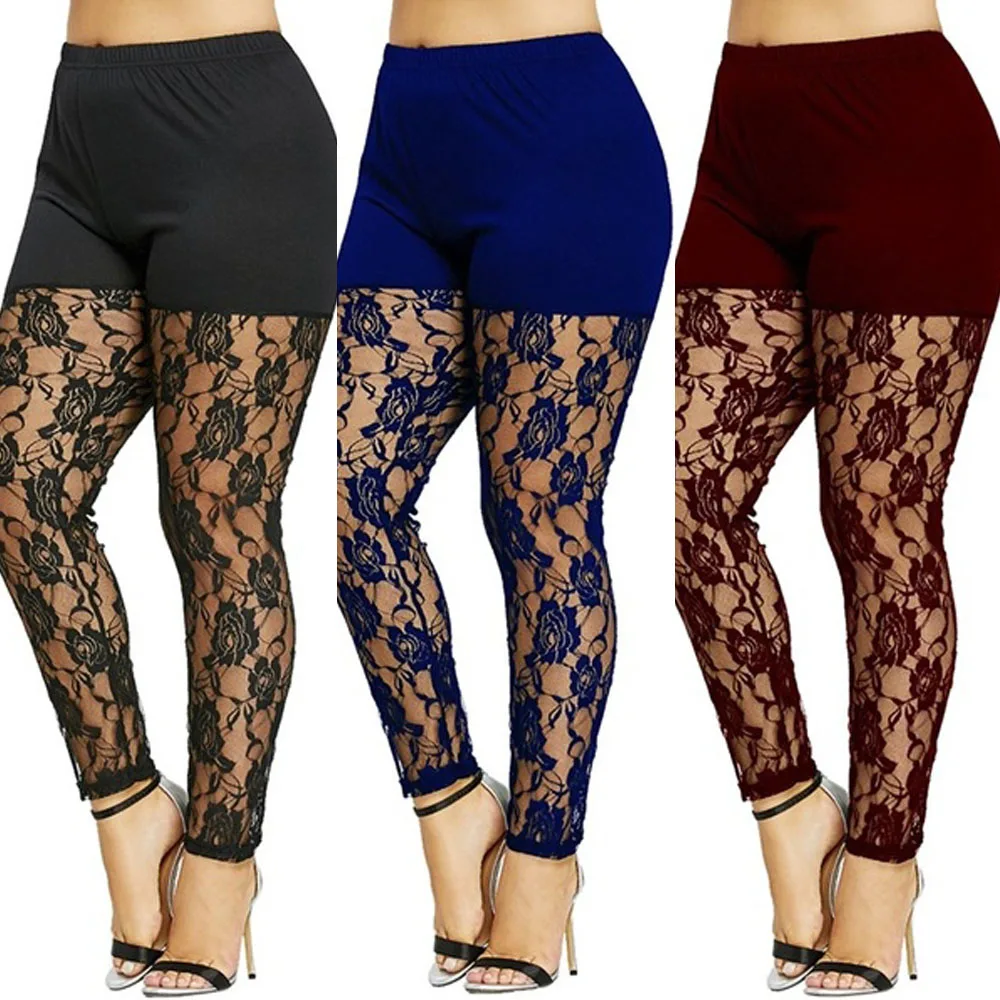 Size 4XL Leggings for Women High Waist Pencil Pants Skinny Lace Hollow Out  Floral Tight Trouser Casual Women Homewear white leggings