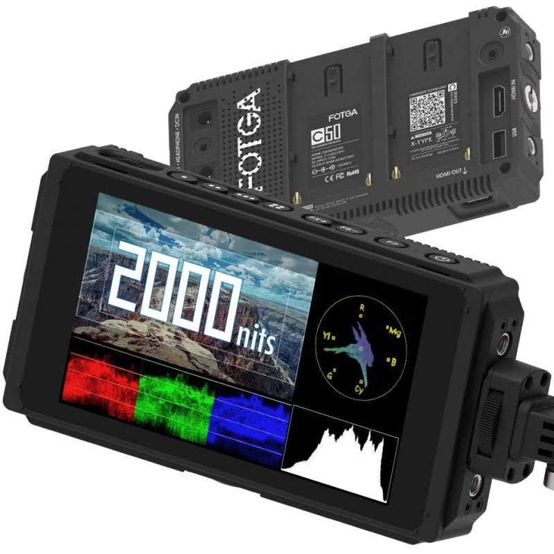 C50 FHD on-Camera Field Monitor  4K Input / Output Dual Battery Plate