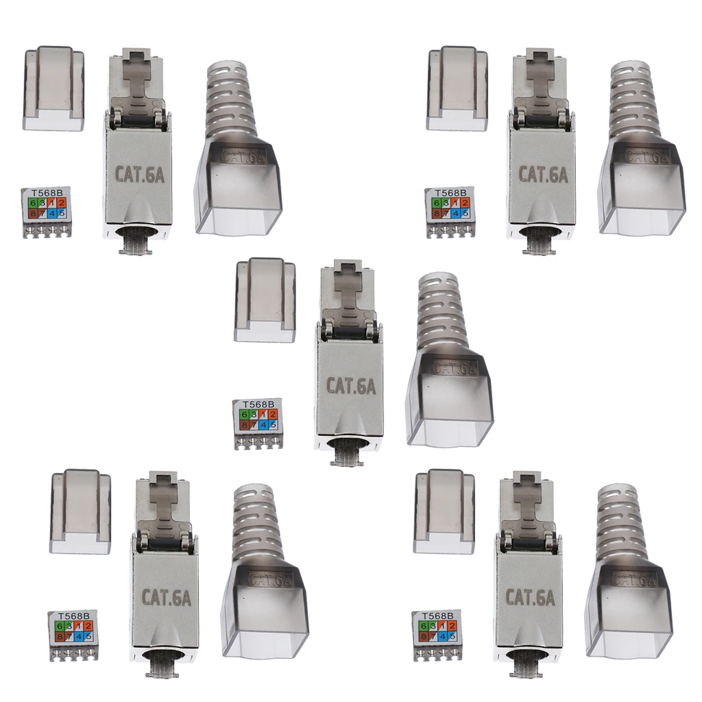 5x CAT6A  Network Connector Modular Plugs Shielded Connectors Ethernet
