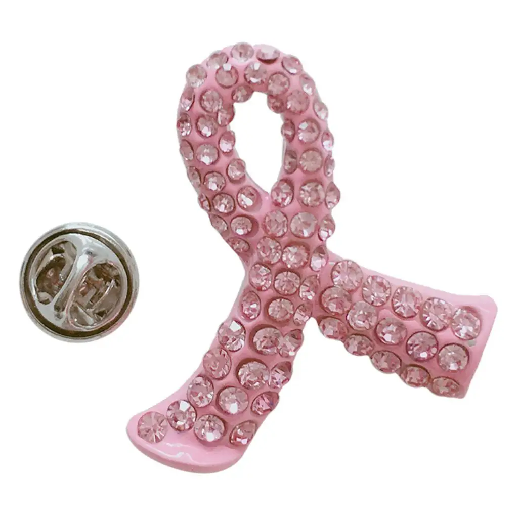 Rhinestone Breast Cancer Awareness Lapel Pins Pink Hope Ribbon Brooch for Women
