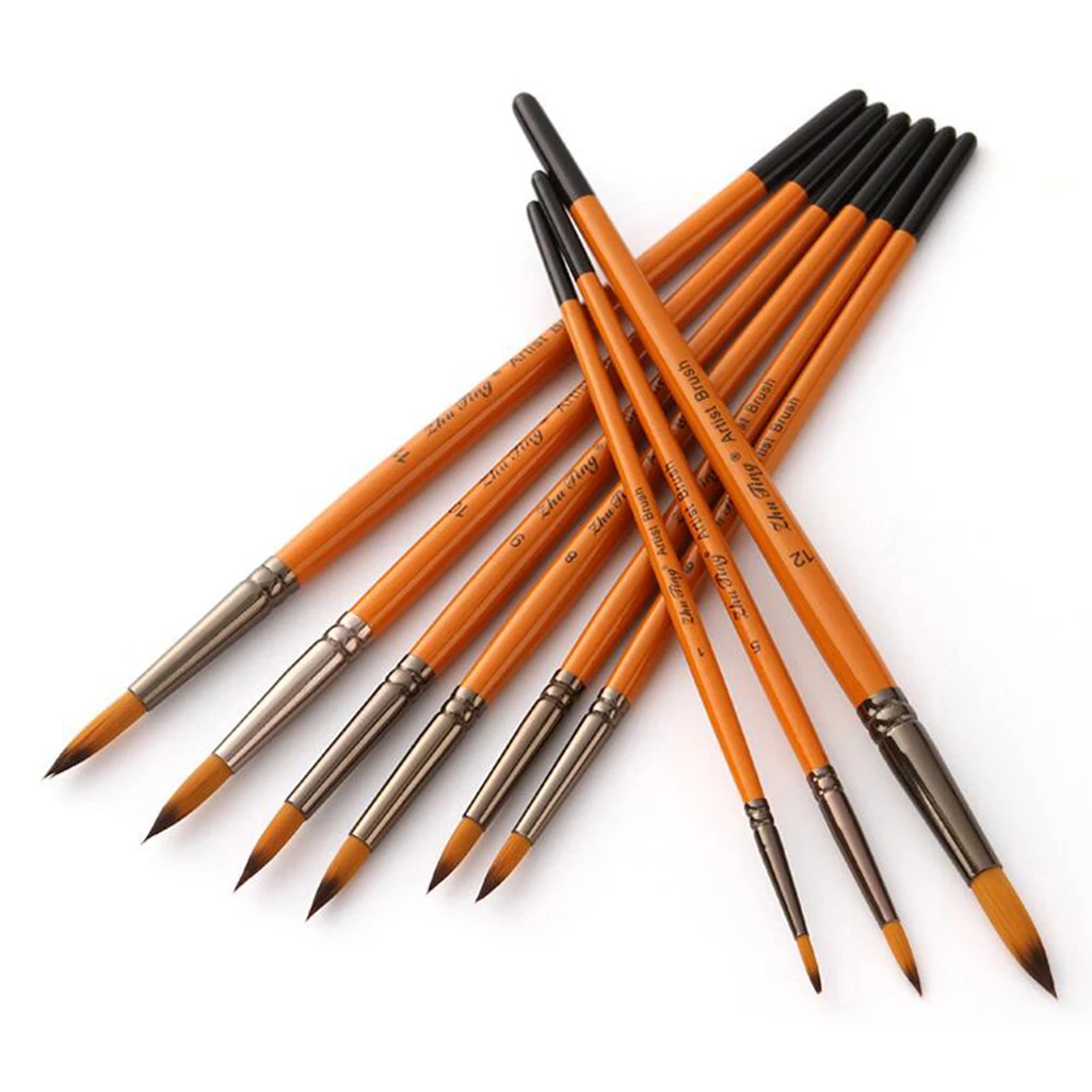 Round Watercolor Paint Brushes High Quality Nylon Hair 12pcs for Watercolors/Acrylics/Inks/Oil Paintings