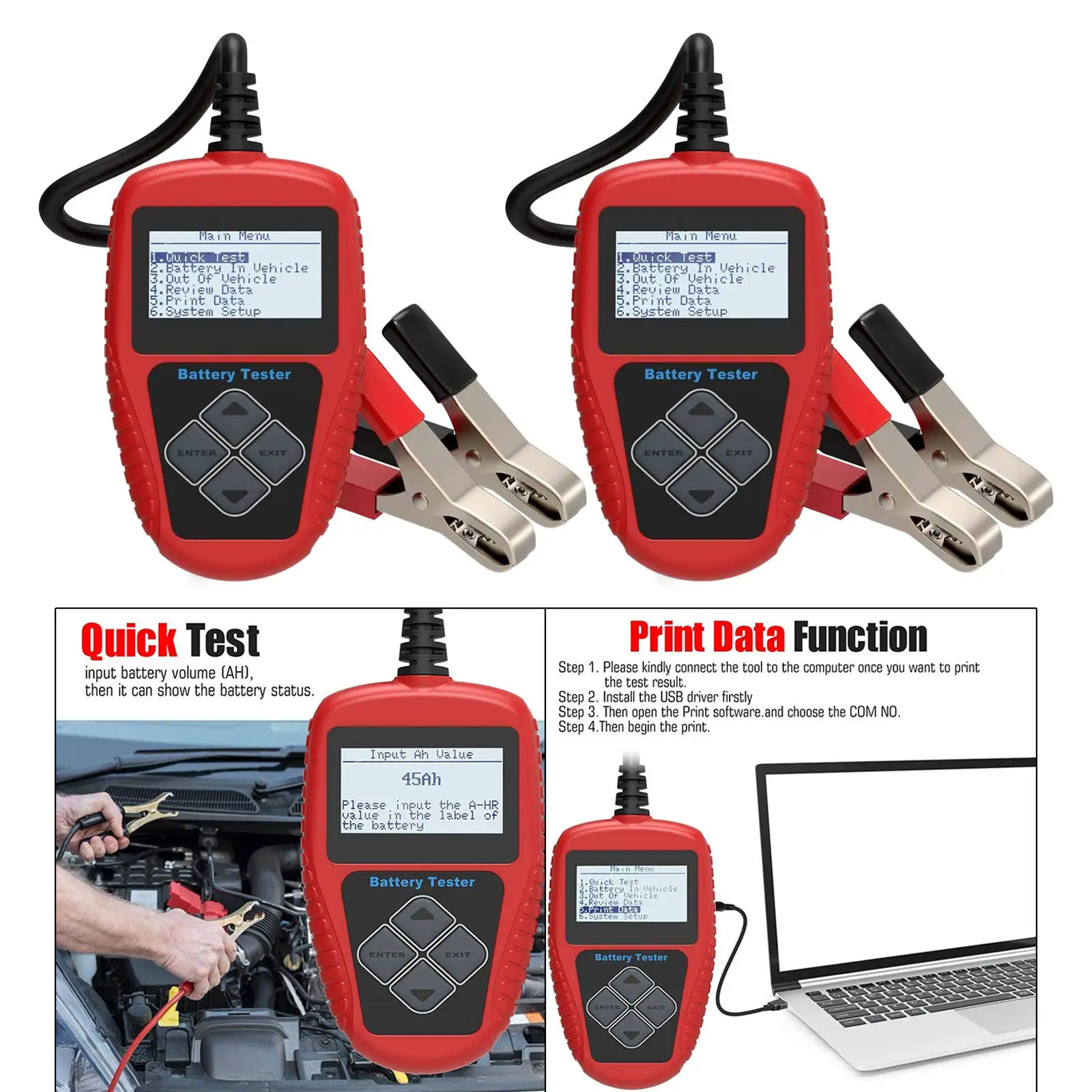 100-2000 CCA BA101 12V Automotive Battery Tester Tool Digital Analyzer with Large LCD Display