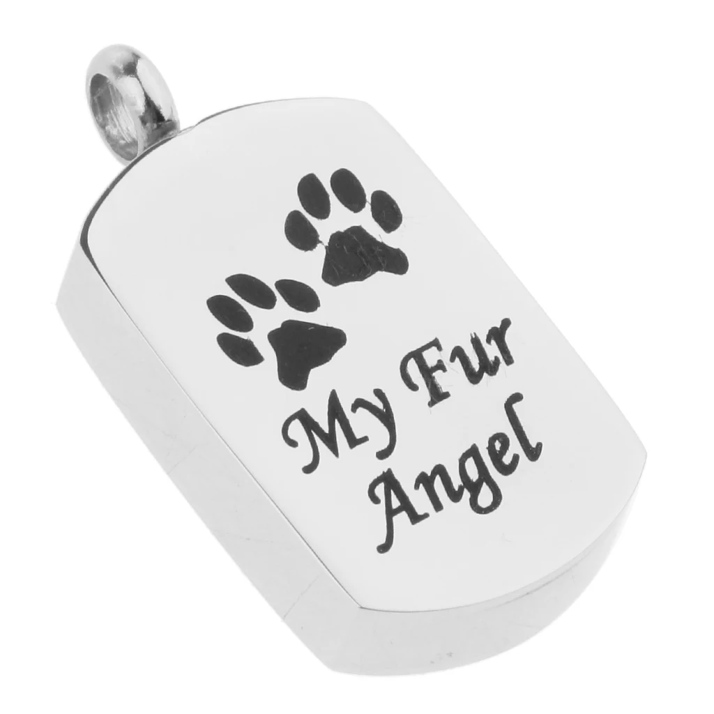 Stainless Steel Rectangle Memorial Pendant Dog Paw My Angel Cremation Urn Keepsake for Necklace Keyring Pendant
