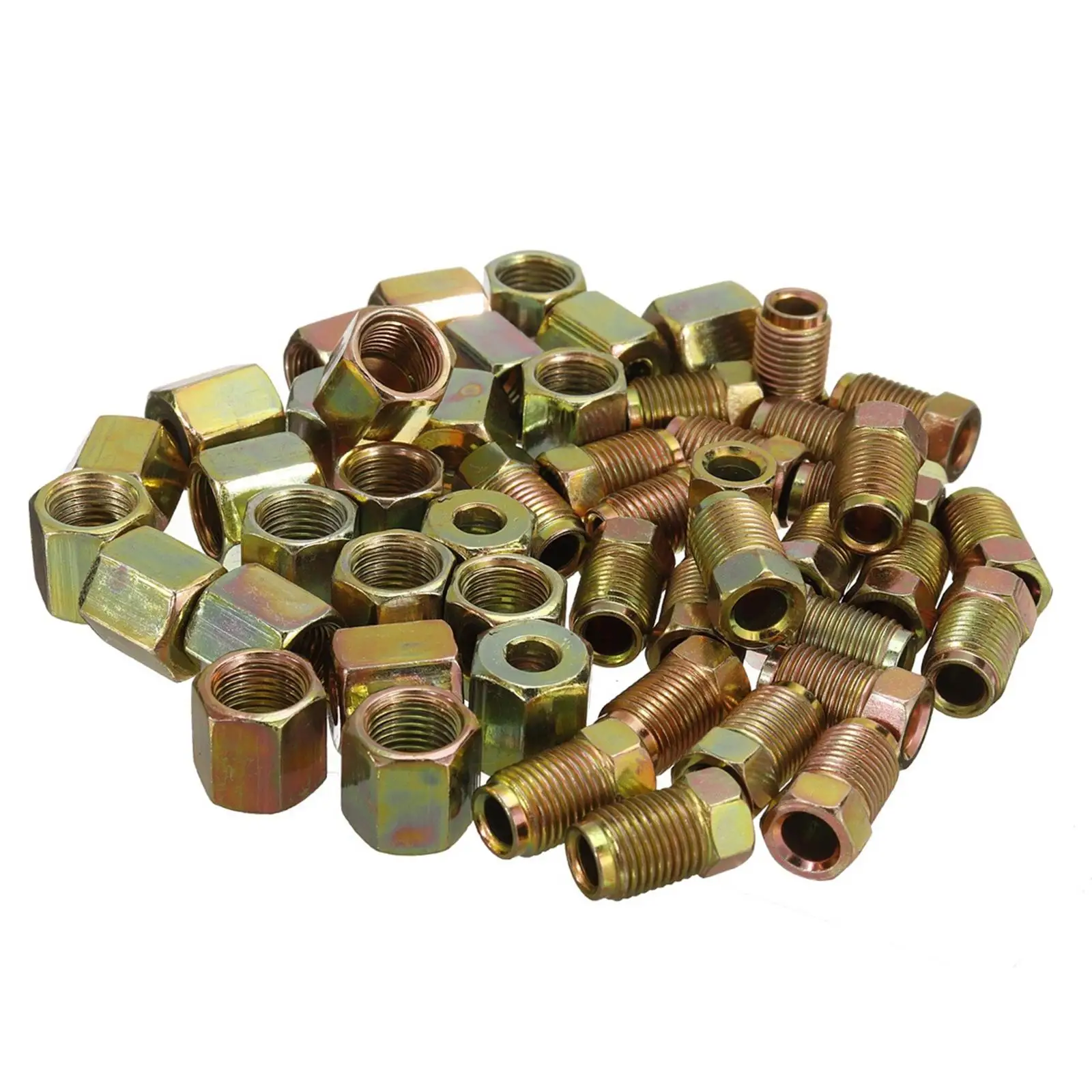 50x Galvanized Iron Brake Pipe Fittings 10x1mm Male & Female Metric Nuts Adapter for 3/16 Tube Replaces Parts Accs
