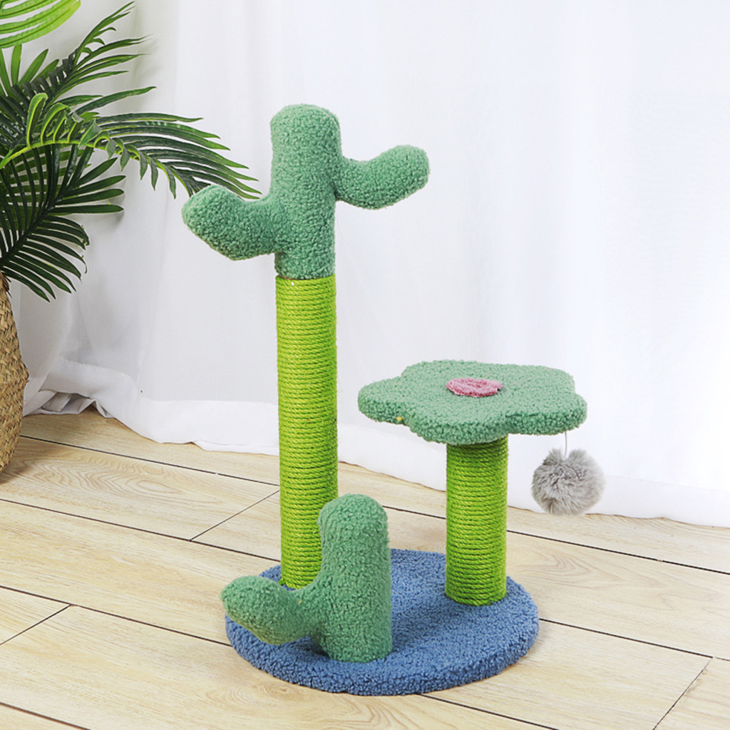 Cactus Cat Tree Scratching Post Kitten Climbing Frame Scratcher Toy Activity Centre Hanging Ball Toys for Cat Indoor