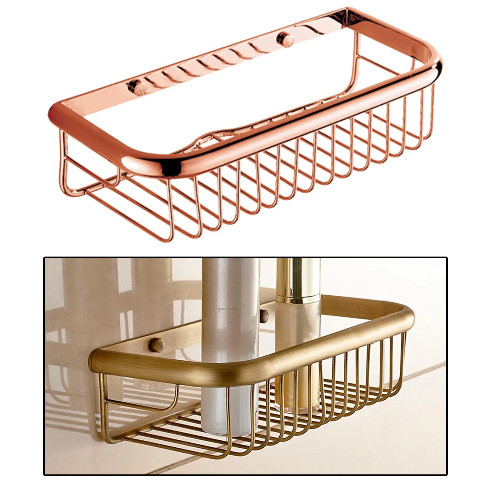 Solid Copper 30cm Bathroom Shower Shelf Caddy Basket Wall Mount