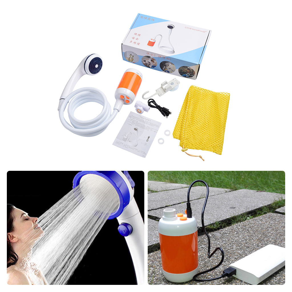 Portable USB Rechargeable Battery Shower Head Nozzles Kit With Hook Pump Hose Simple Shower Outdoor Camping Bathing Shower