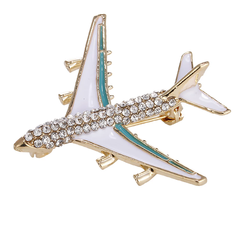 Sparkly Crystal Brooch Pin Aircraft Plane Jet  Badge Women Men Jewelry