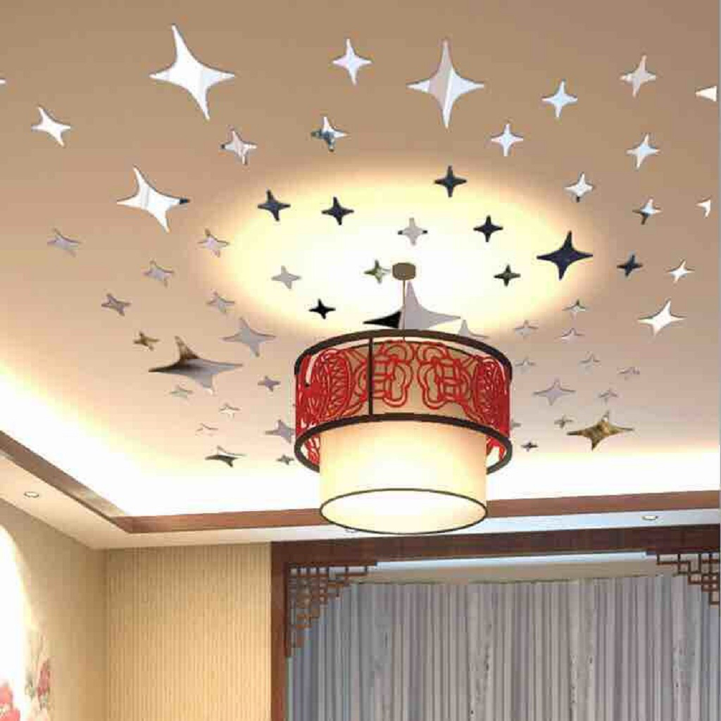 3D Stars Sky Design Mirror Ceiling Stickers Wall Decals TV Background For Living Room Bedroom Decor