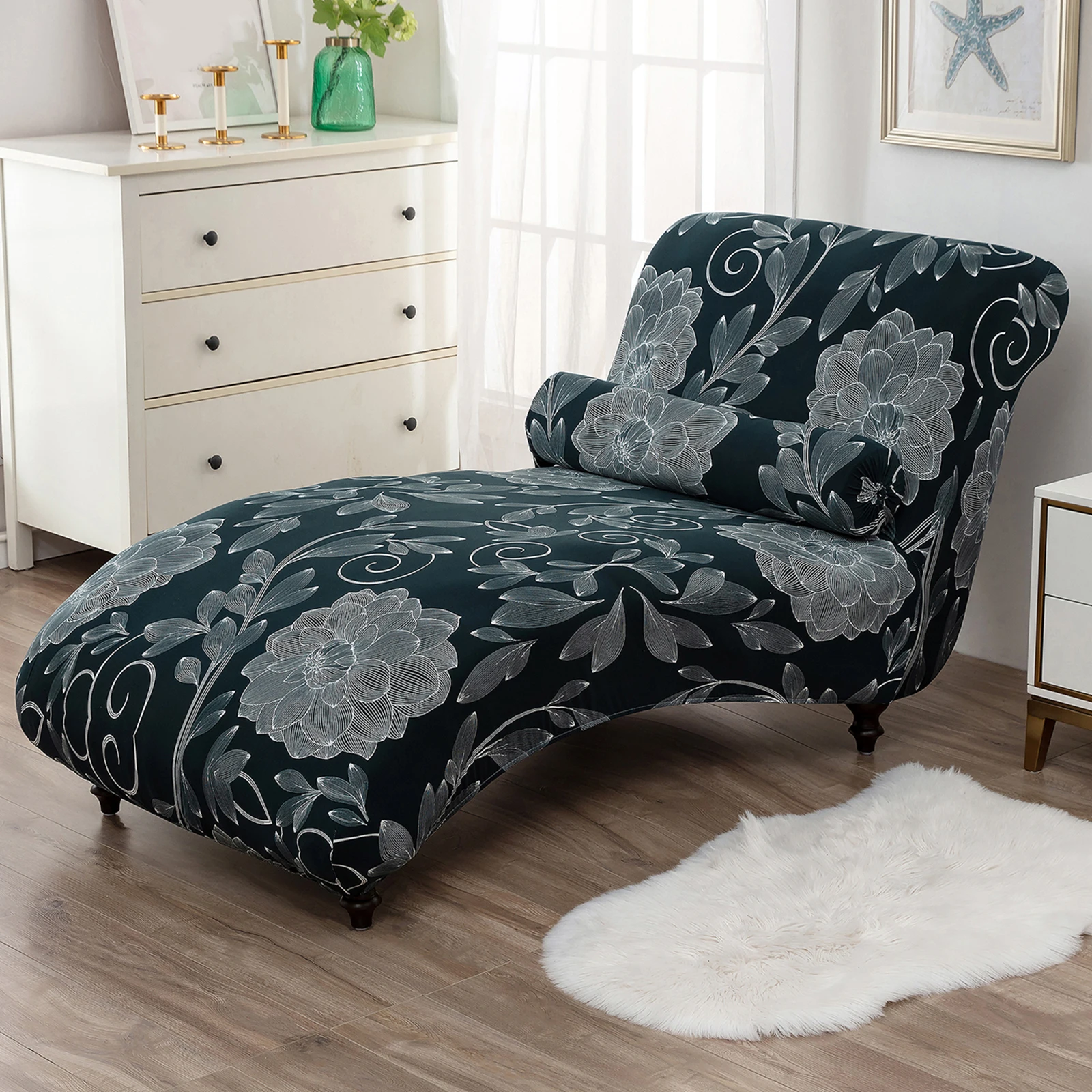 Stretch Chaise Lounge Cover Living Room Bedroom Printing Pattern Armless Chaise Slipcover for Chaise Lounge Machine Washable