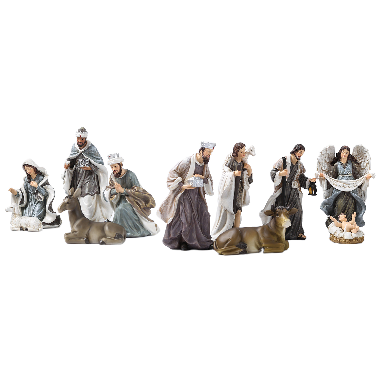 12pcs Nativity Set, Includes Family Resin Decorative Figures and Animal Toys for Gift Statues Christmas Home Decoration