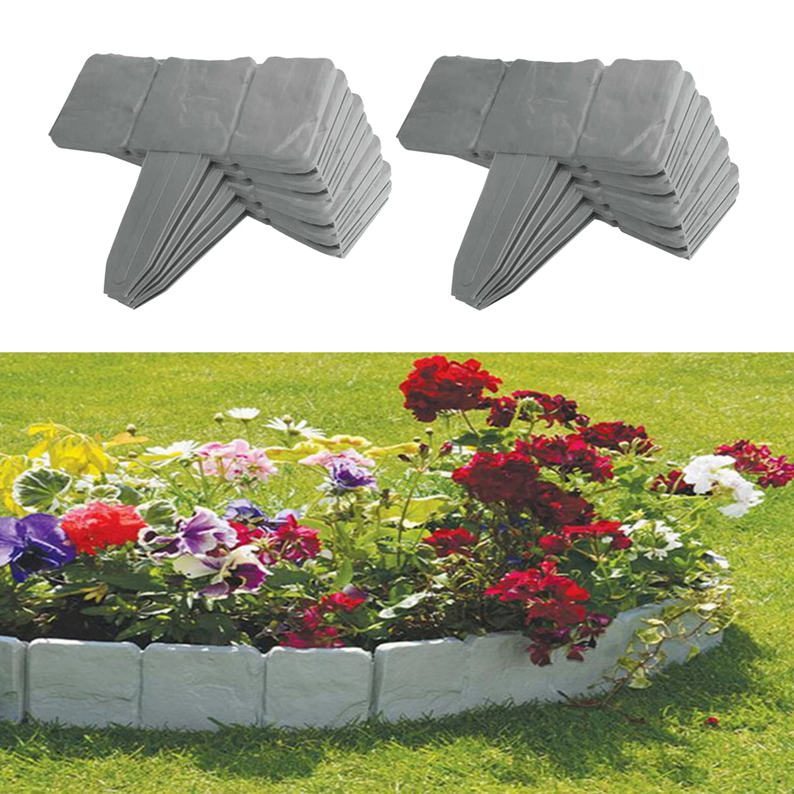 10pcs Dark Grey Garden Border Decorative Flower Bed Edging Fence Stone-Style 10 Pieces Outdoor Lawn Stakes Grass Enclosure DIY