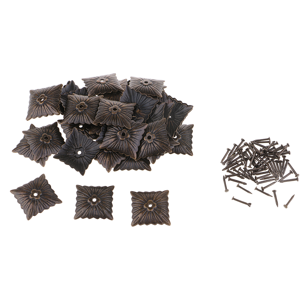 50 Pieces Vintage Square Flower Design Iron Tack Nails Stud Pins Sofa Furniture Wall Upholstery Sofa Door Decoration