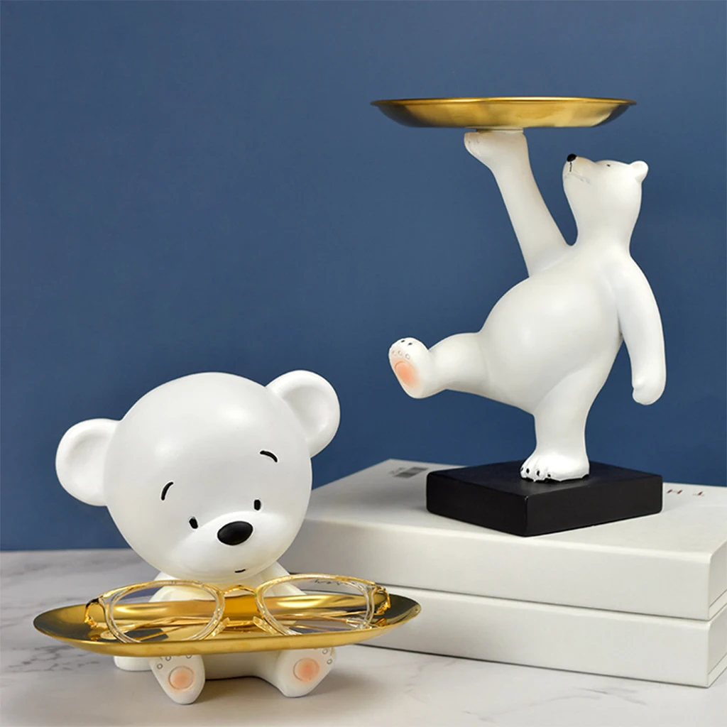 Resin White Bear Statue Figurine Sculpture Trinkets Key Holder