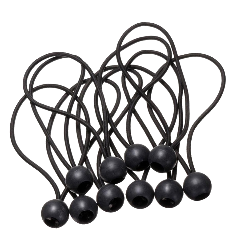 10pcs Tough Tent Fix Cords Black Ball Bungee Loop Strap Elastic Tarpaulin Canopy Holder Wire