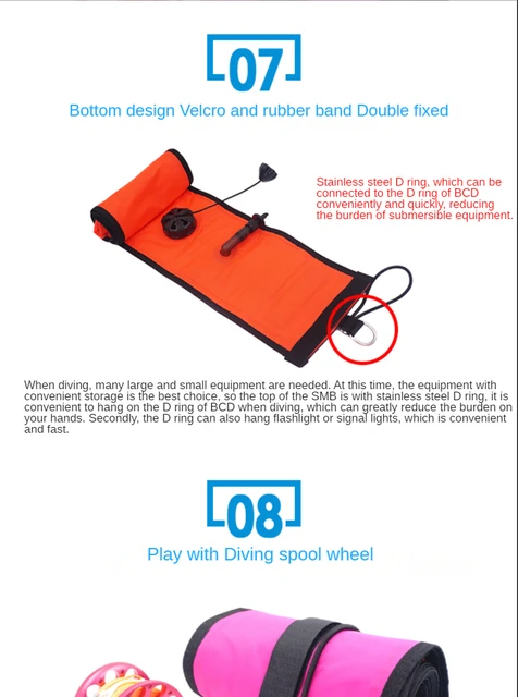Scuba Diving 1.5m 1.8m Colorful Visibility Inflatable Smb Safety Sausage  Dive Float Buoy Set Aluminum Spool Finger Reel Accessor