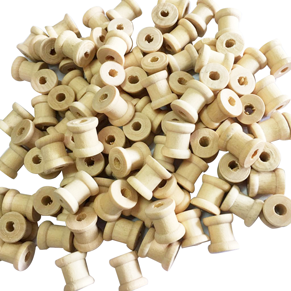 100x Mini Wood Tools Empty Spools Sewing Notions DIY Coils for Thread Wires