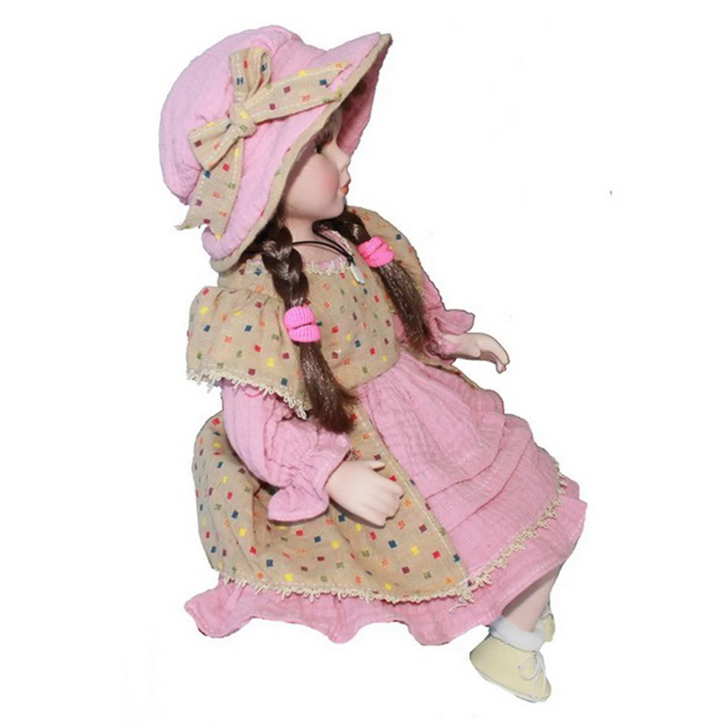40cm Victorian Porcelain Doll w/ Stand People Figures Hat Christmas Gift #2