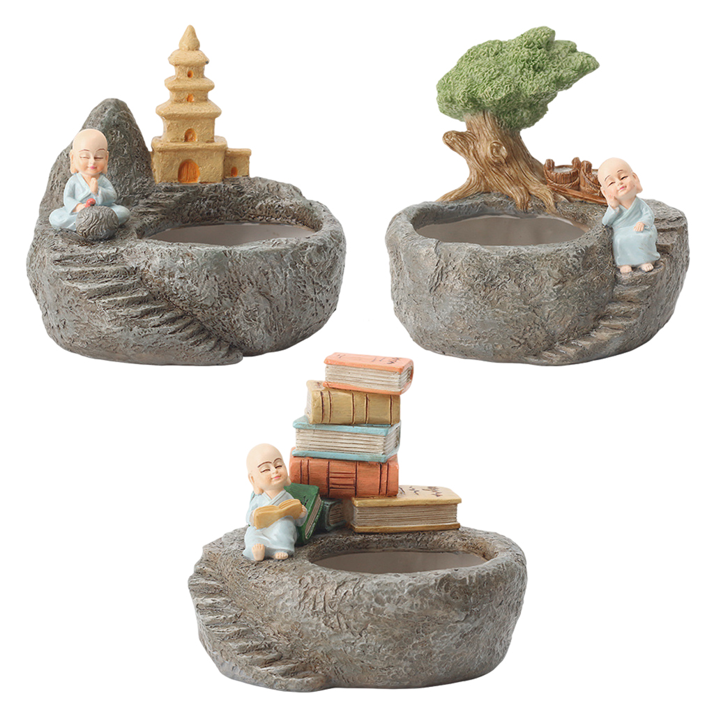 Flower Pots, Little Monk Resin Plant Pots Desktop Monk Planters Plant Succulent Pot Indoor Plants Cactus for Home Office Indoor